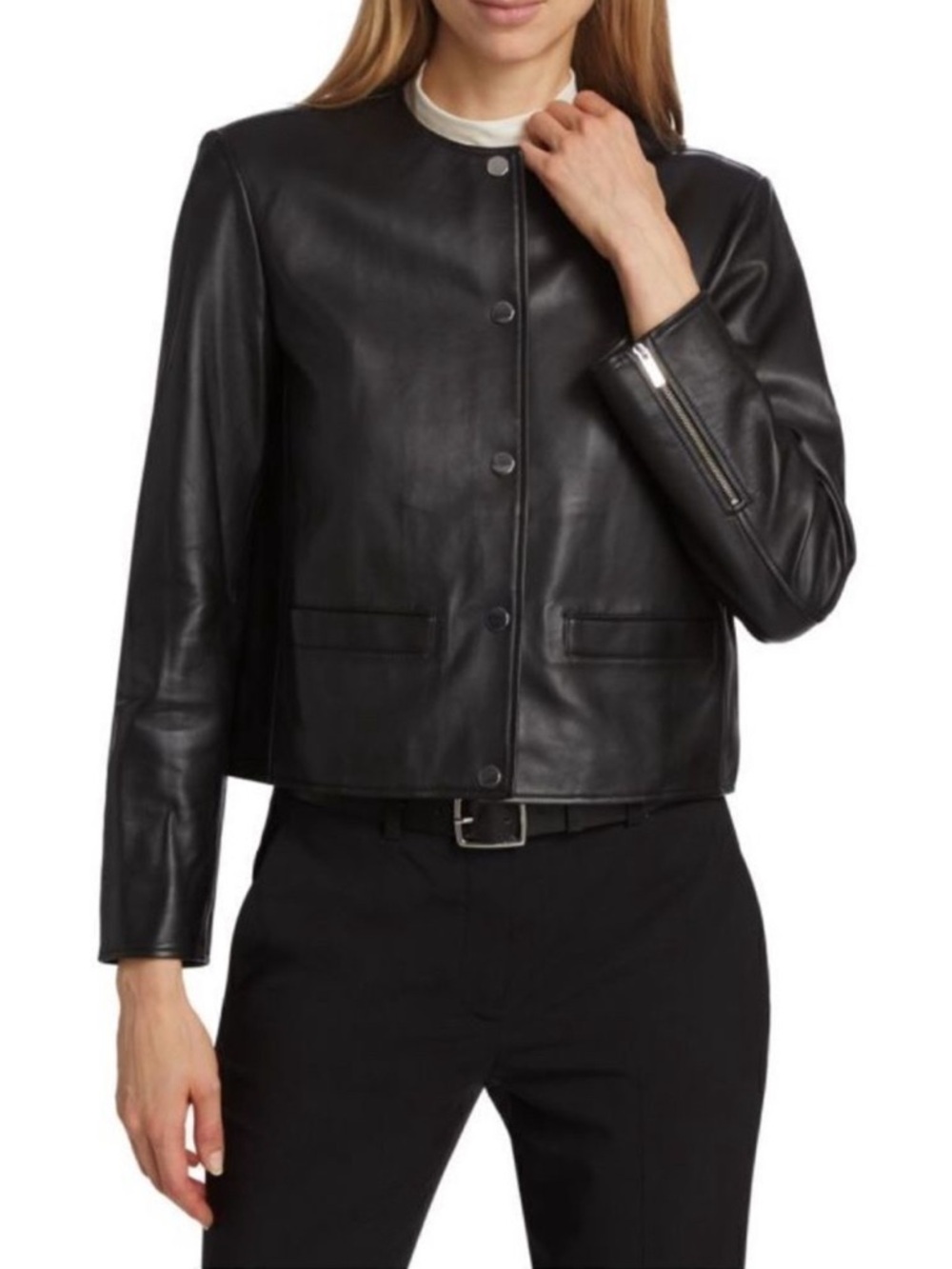 THEORY St. Crop Leather Jacket Black SZ 4 - NWT $795 - Picture 4 of 11